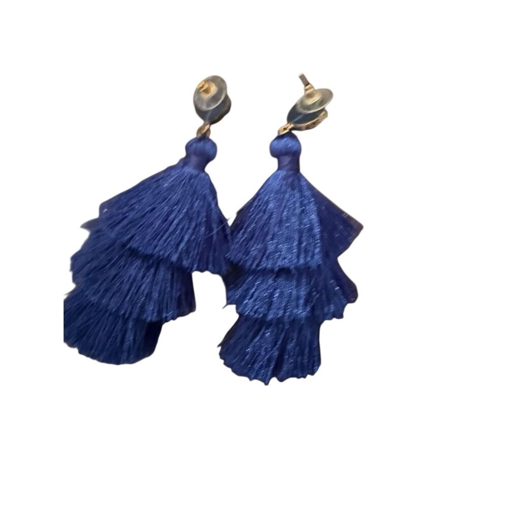 Fashion Womens Fringe Tassel Earrings Silky tiered Hook Lightweight Feather blue